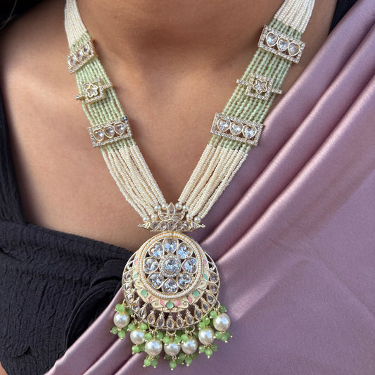 Regal Green Pearl Polki Pendant Set