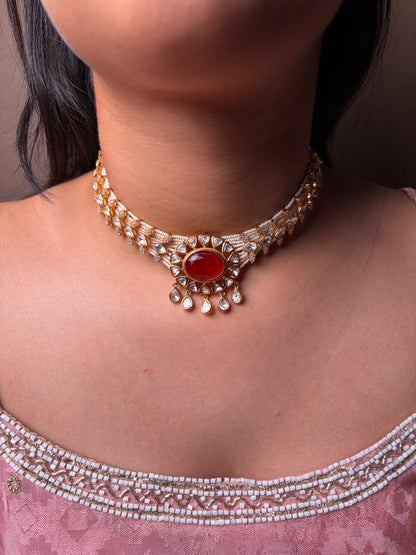 Ruby & Pearl Moissanite Cocktail Necklace