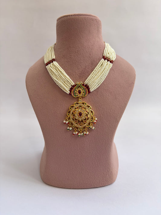 Antique Look Gold Plated Perl Mala necklace