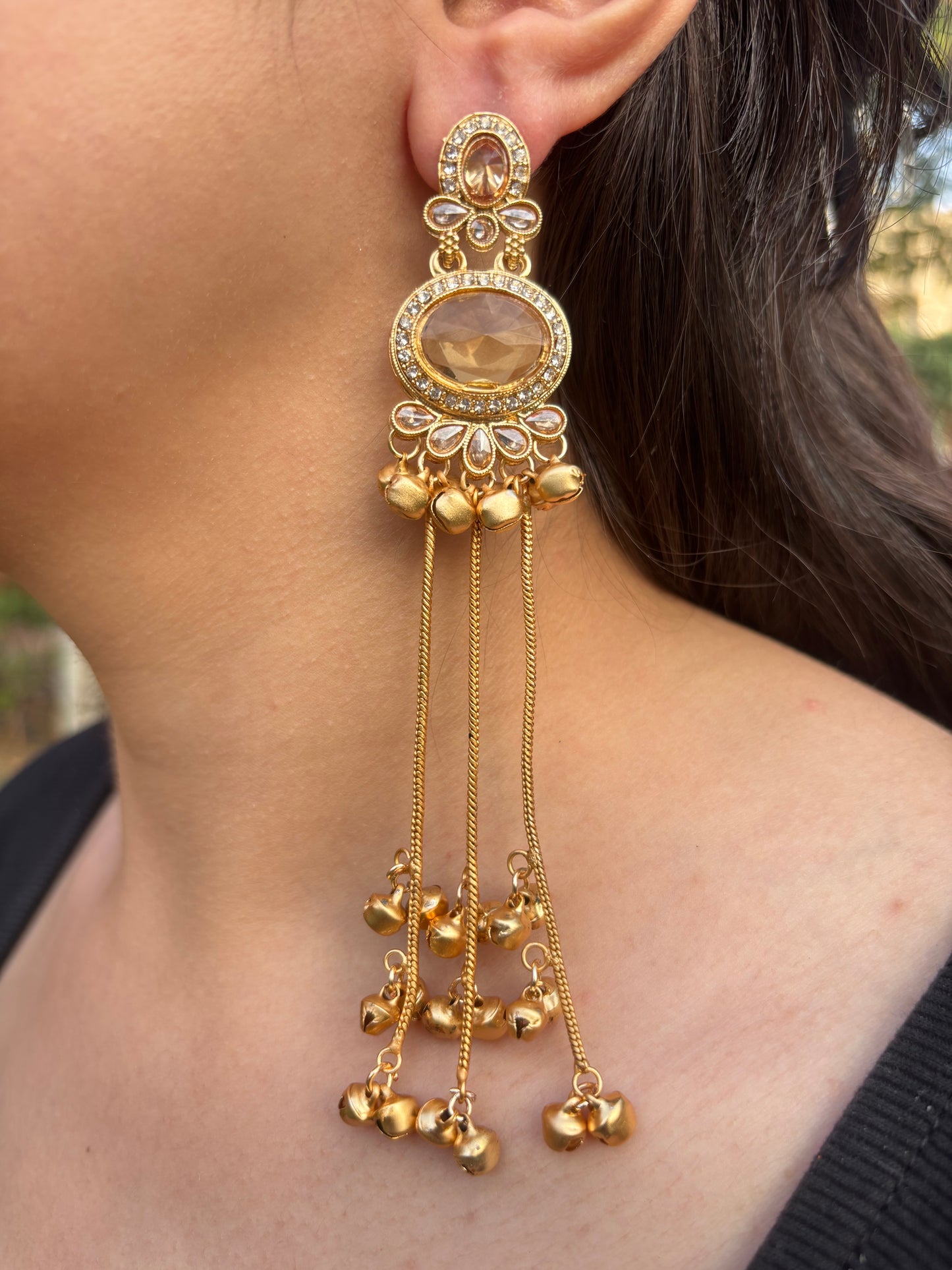 Long Badge Ghungroo Earrings