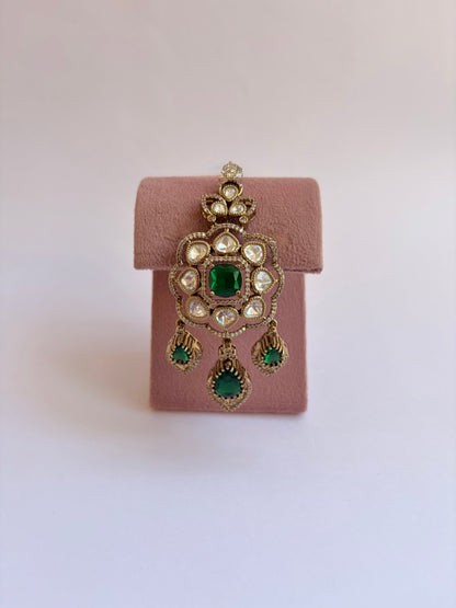 Green Moissanite Floral Semi Bridal Necklace