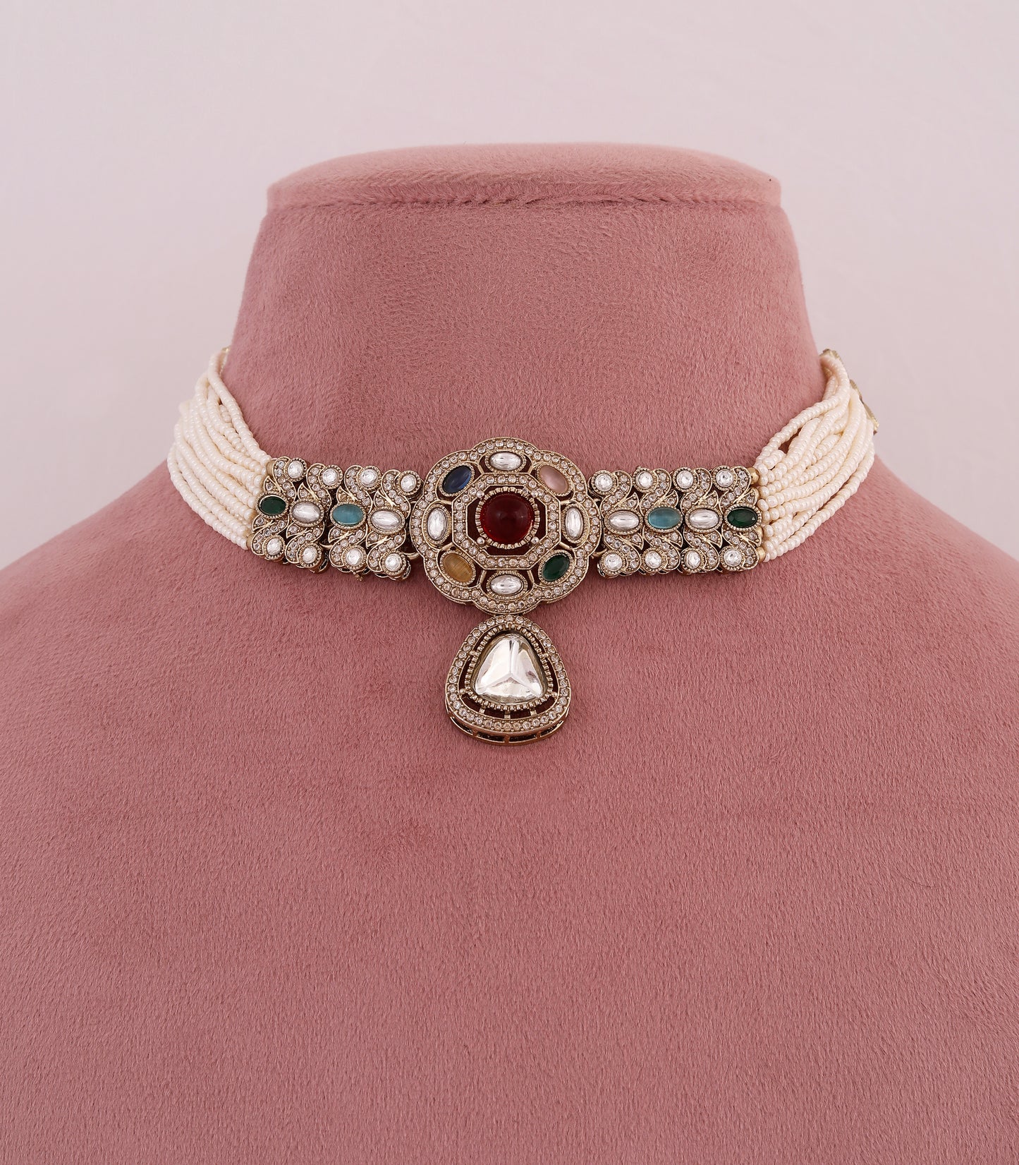 Navratna Pearl Choker Necklace