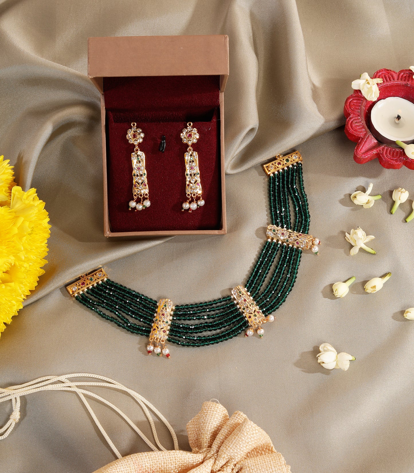 Green Beaded Jadau Statement Choker