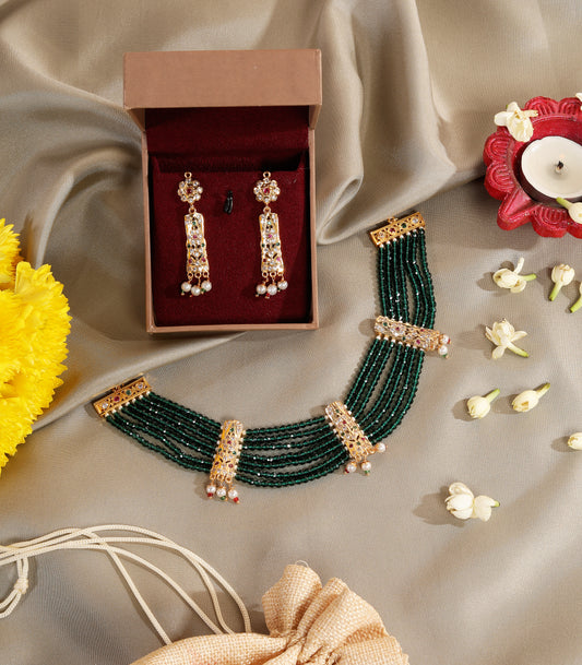 Green Beaded Jadau Statement Choker