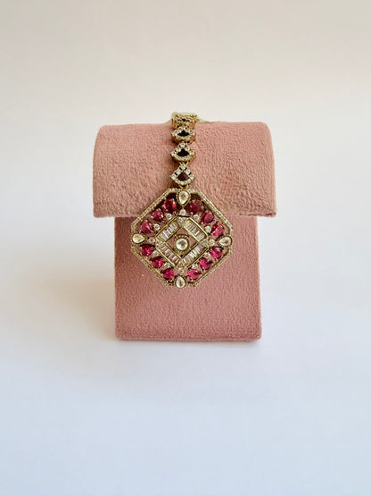Maroon Moissanite Bridal Choker Necklace Set