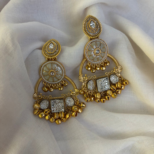 Gold Pearl Meenakari Circle Drop Earrings