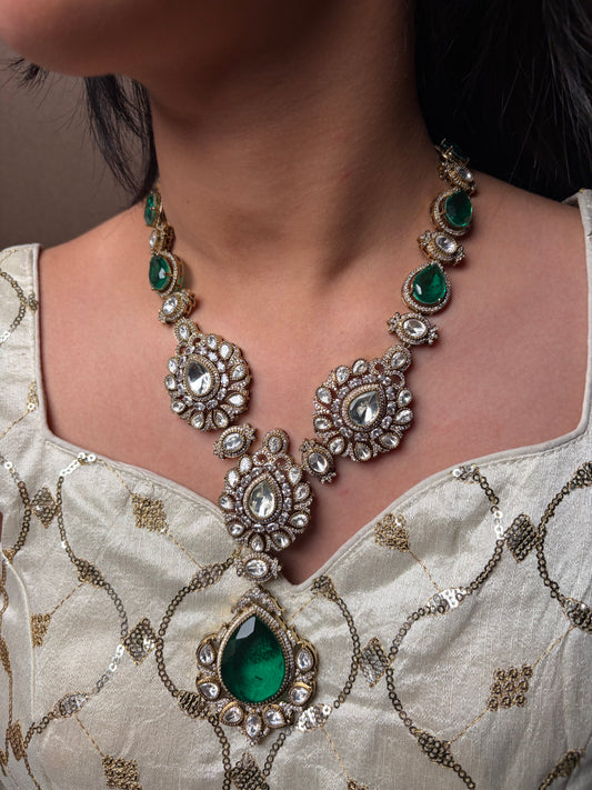 Emerald Drop Moissanite Pendant Necklace Set