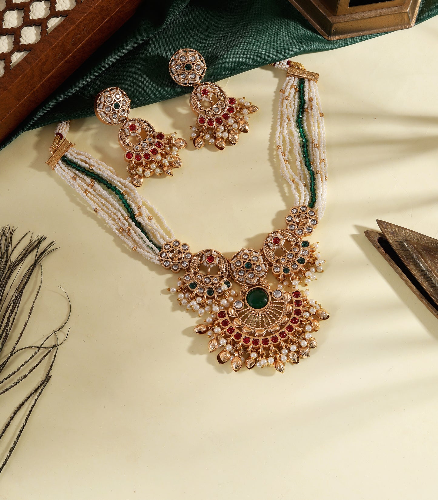 Traditional Multi-Strand Kundan Necklace Set