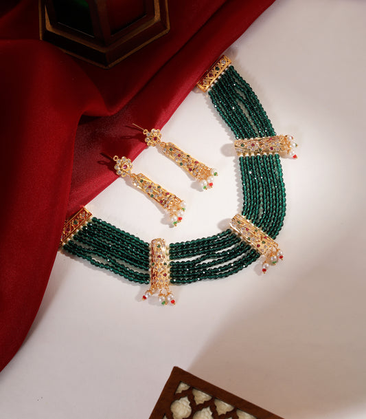 Green Beaded Jadau Statement Choker