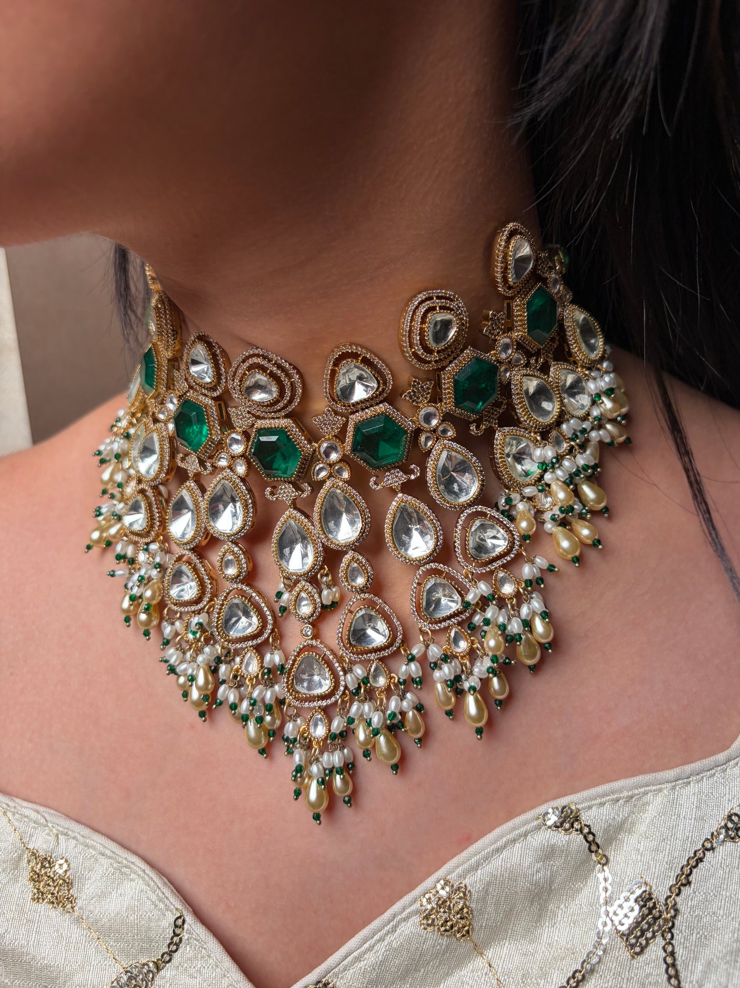 Heavy Moissanite Kundan Bridal Necklace Set
