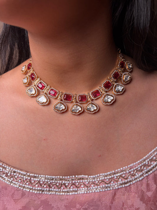 Moissanite Ruby Diamond Necklace