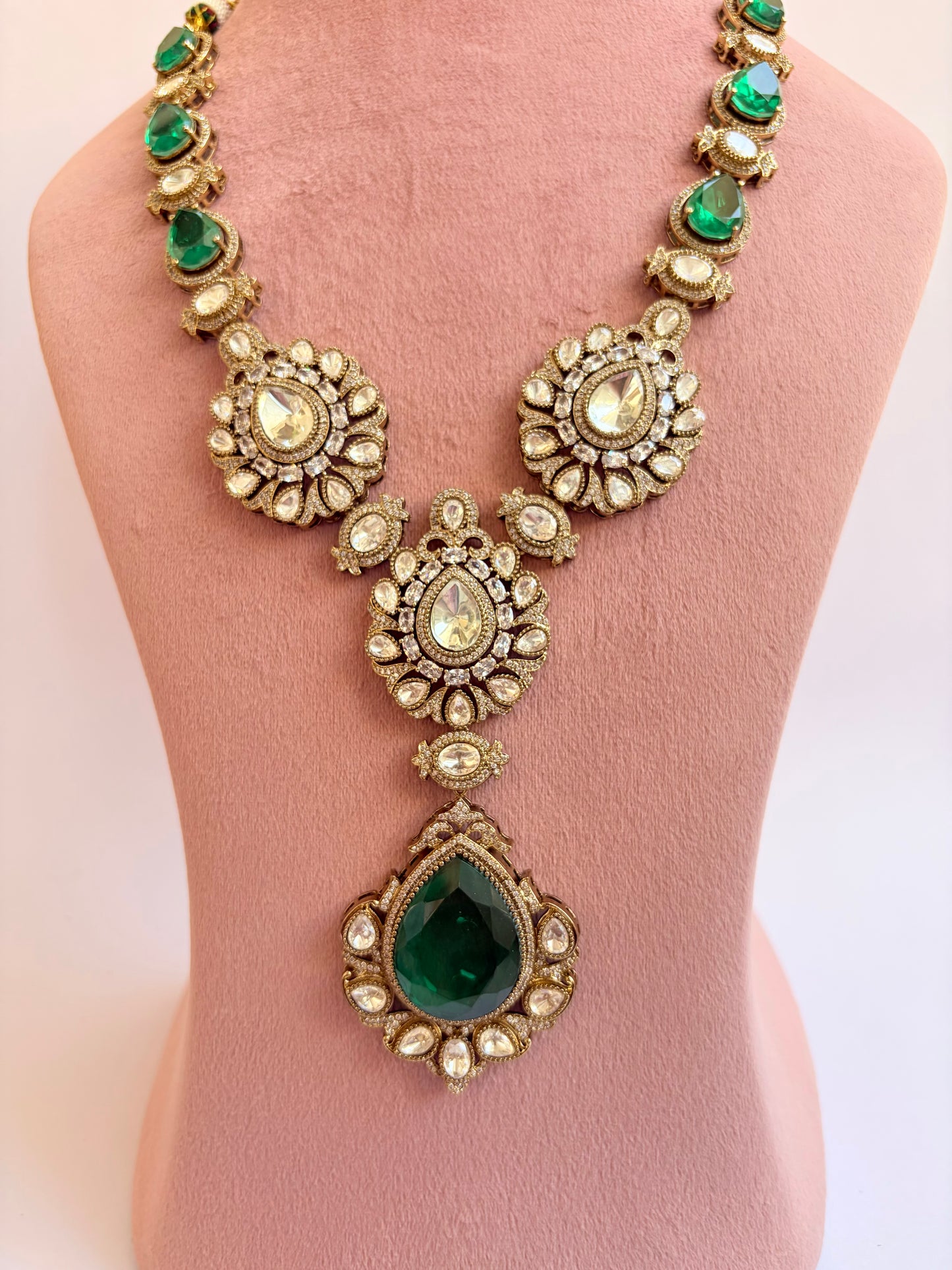 Emerald Drop Moissanite Pendant Necklace Set