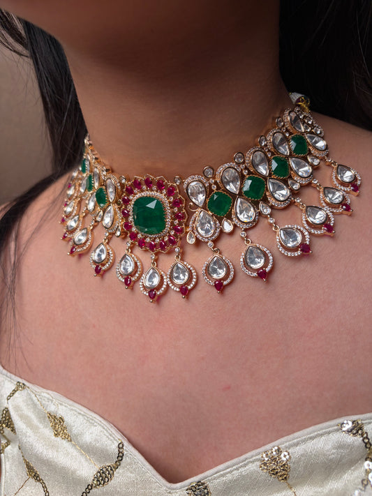 Round Moissanite Kundan Bridal Necklace Set