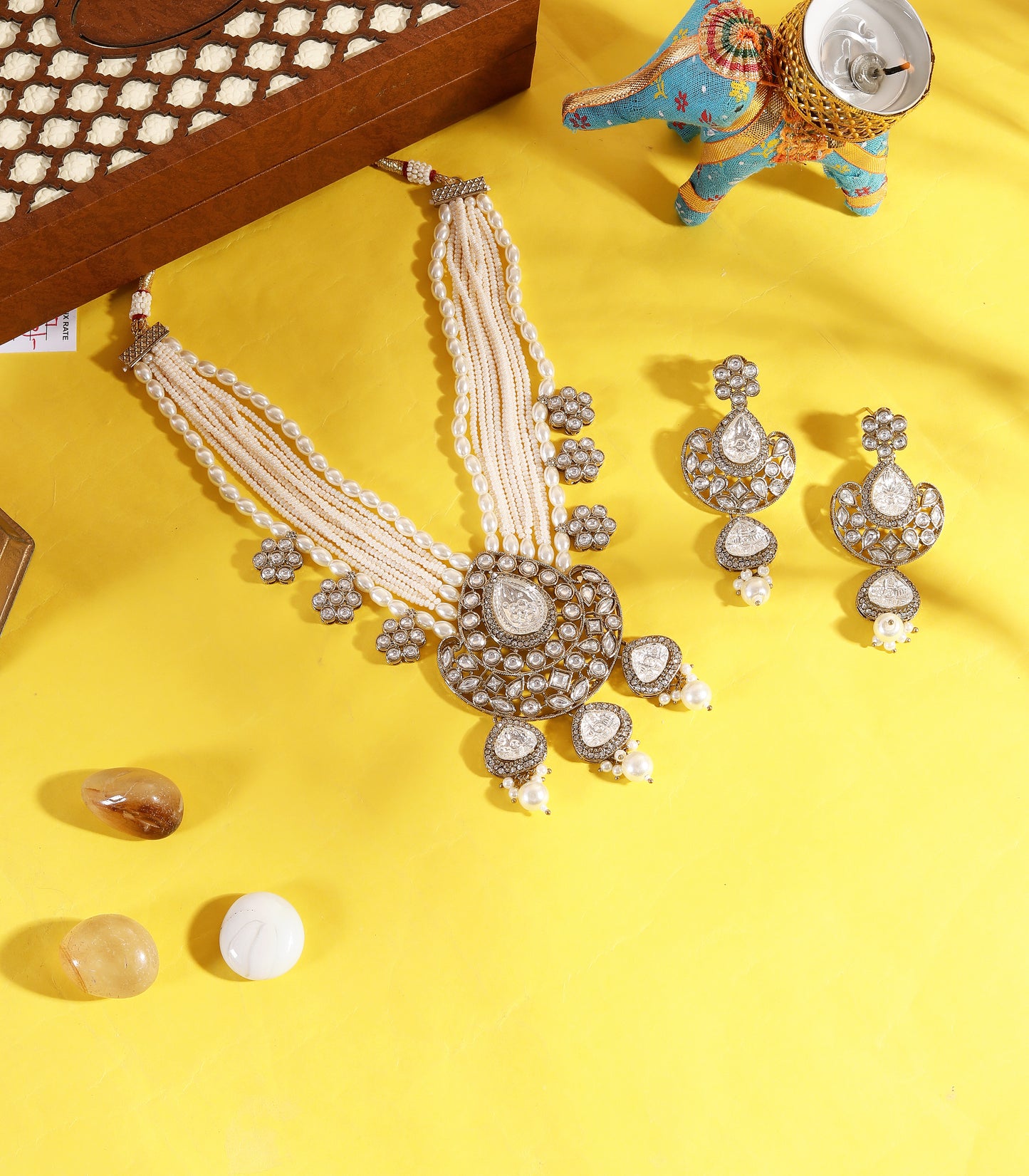 Layered Pearl Mid Length Kundan Necklace