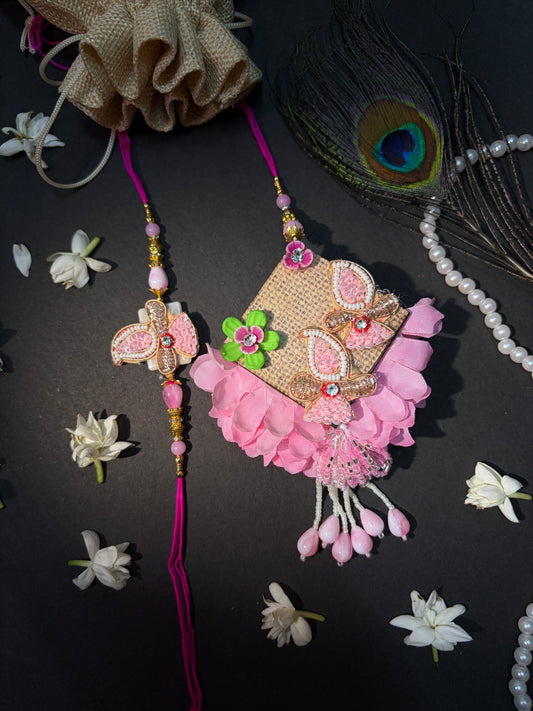 Pink Handcrafted Designer Bhaiya Bhabhi Rakhi Set