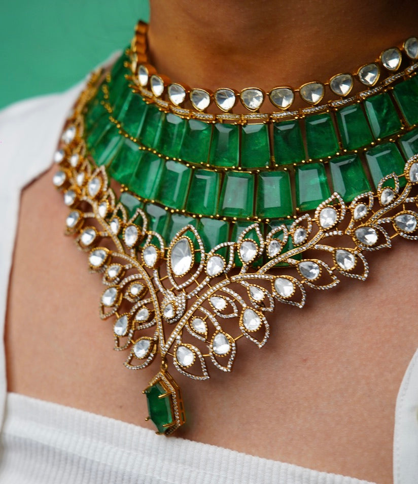 Double Emerable with mossanite Designer set