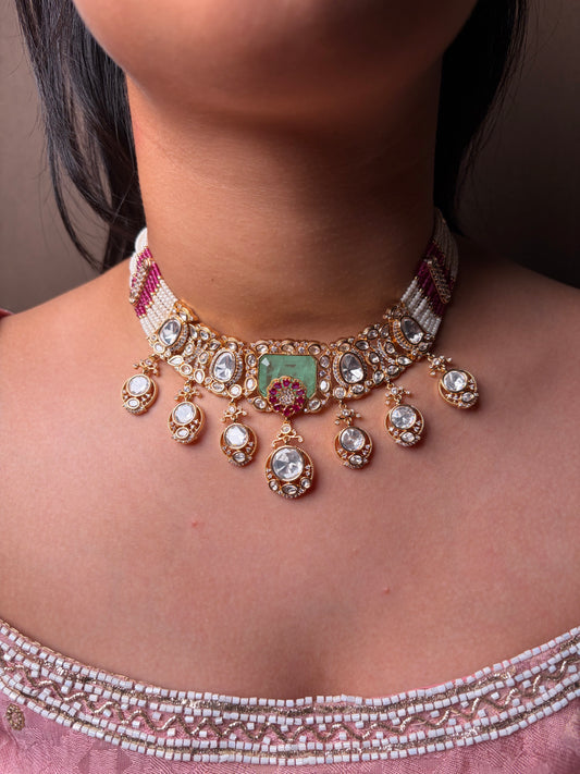 Premium Moissanite Pearl Falling Choker