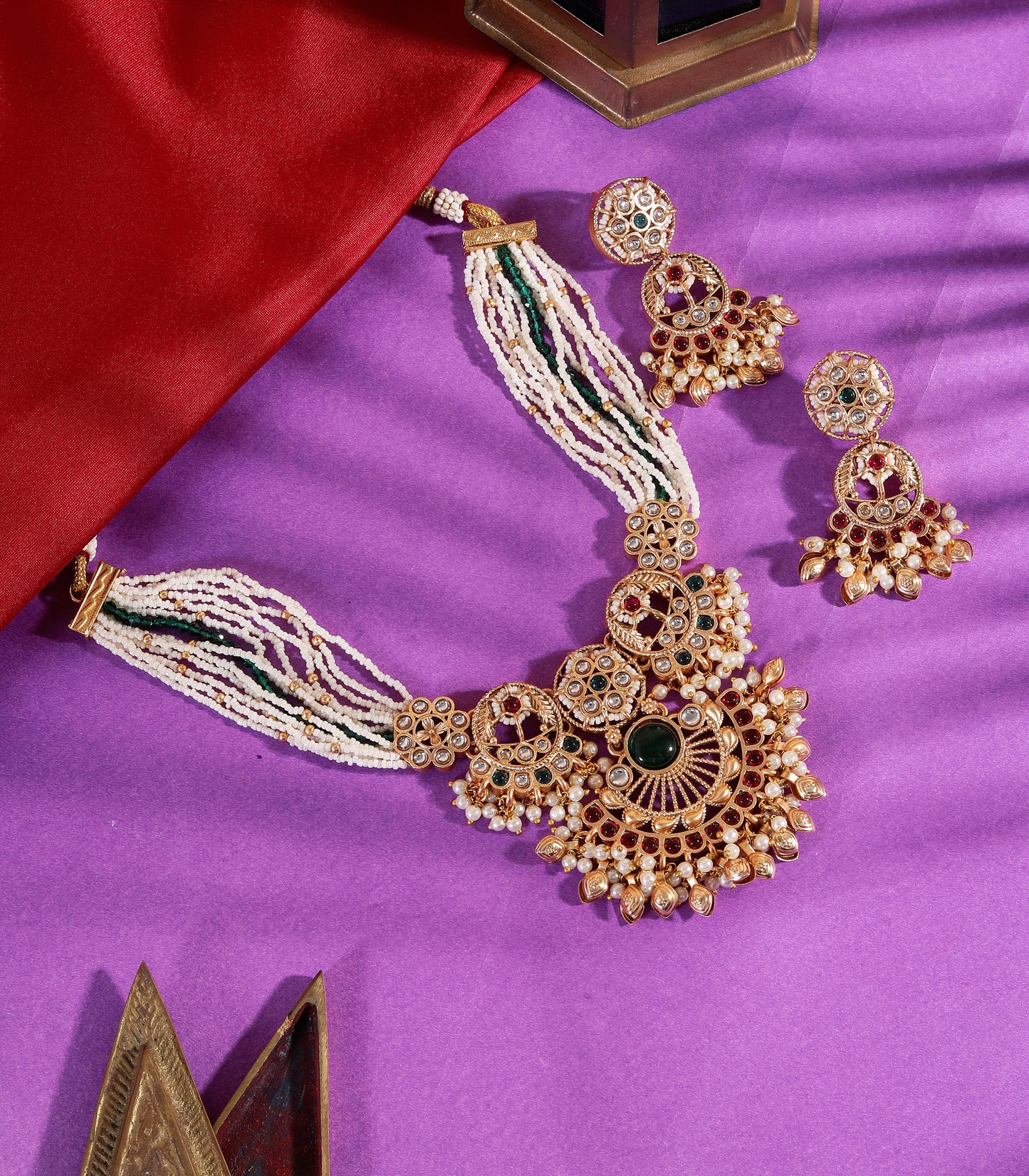 Traditional Multi-Strand Kundan Necklace Set