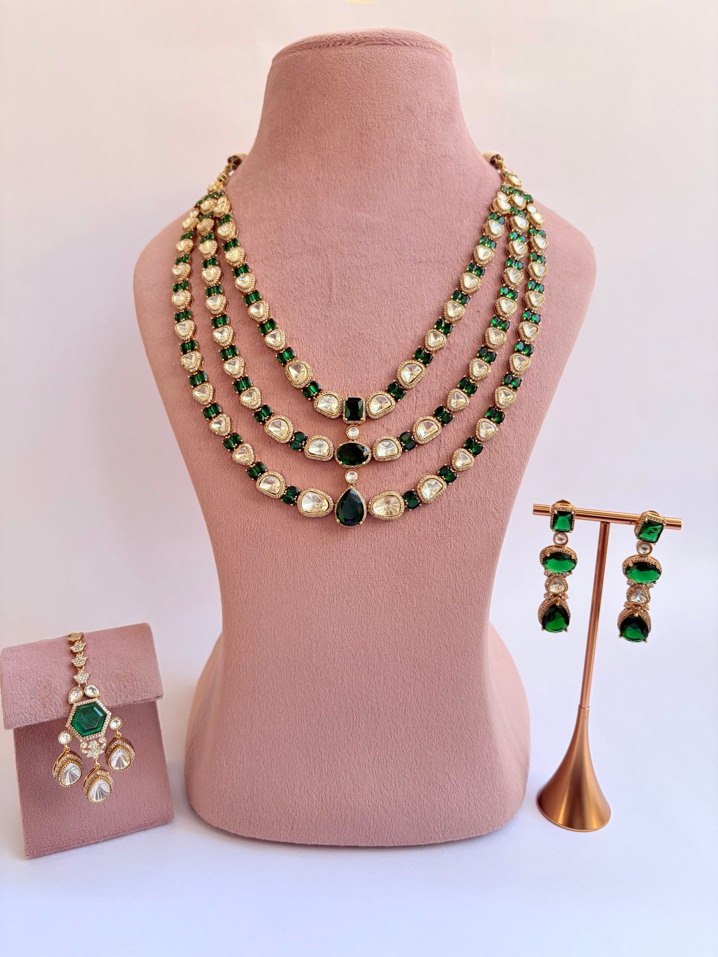 Multi Layer Green Moissanite Beads Necklace