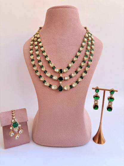 Multi Layer Green Moissanite Beads Necklace
