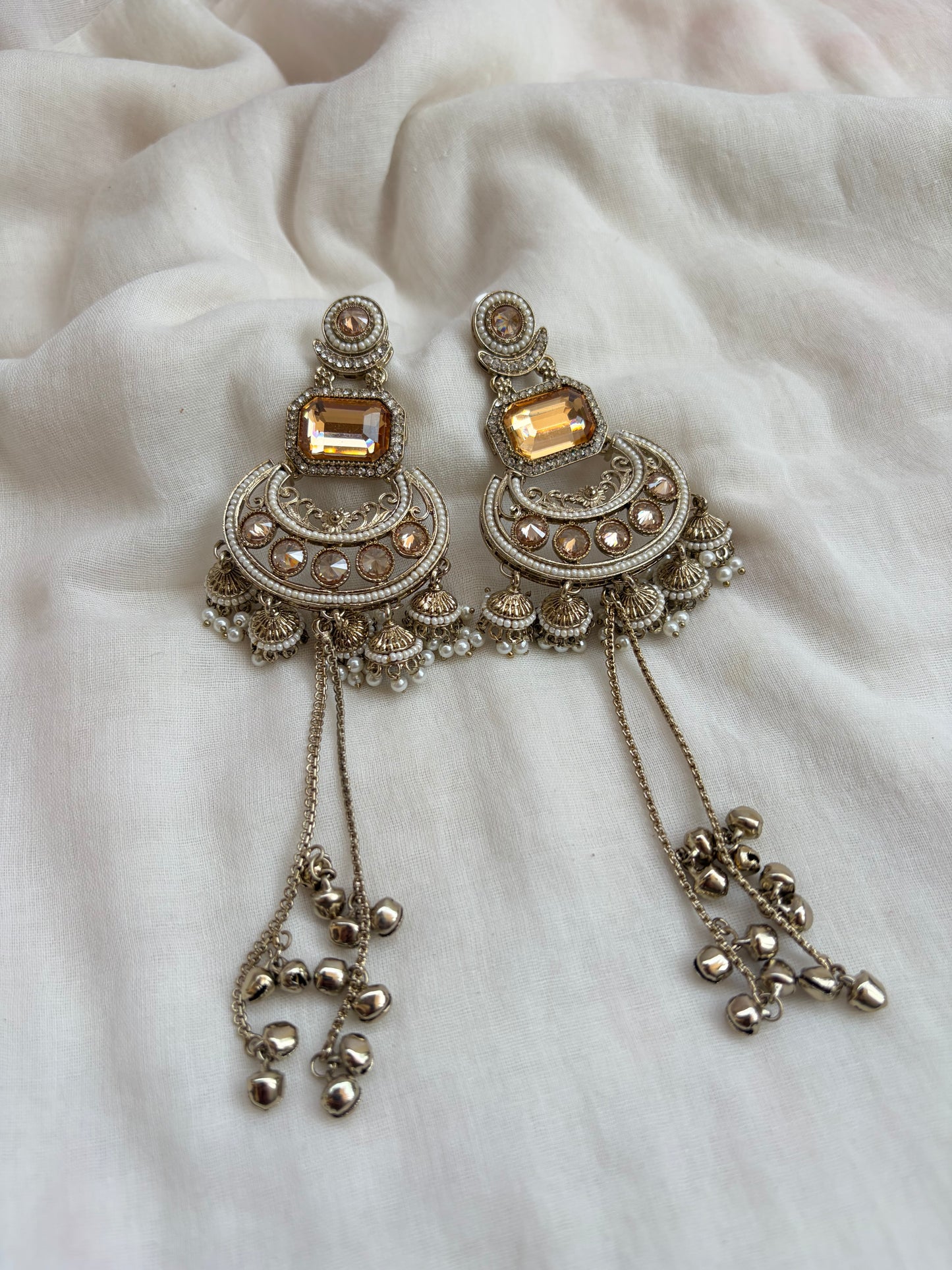 Kashmiri Long Earrings with Mini Jhumkis
