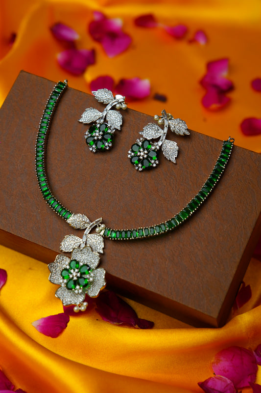 American Diamond Floral Necklace