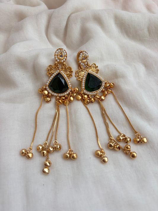Kashmiri Green Pearl Work Earrings