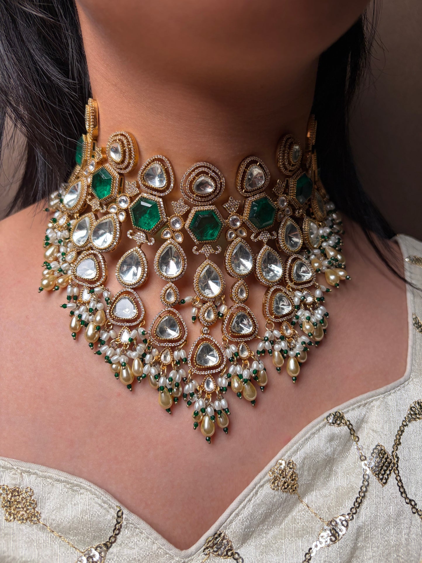 Heavy Moissanite Kundan Bridal Necklace Set