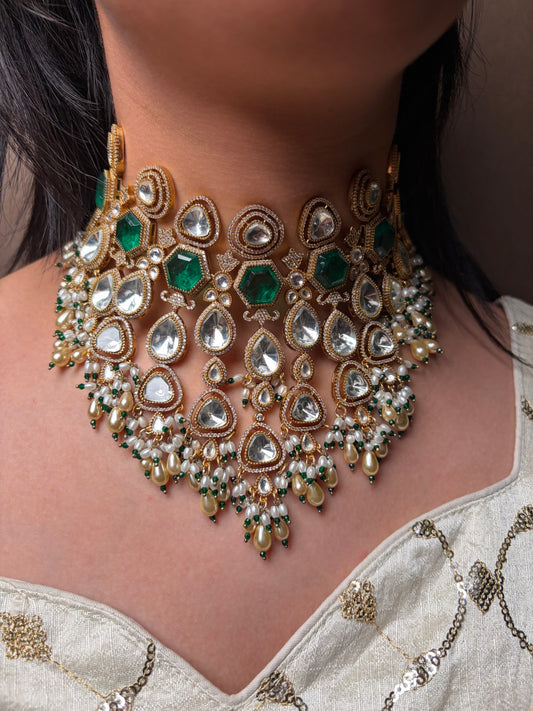 Heavy Moissanite Kundan Bridal Necklace Set