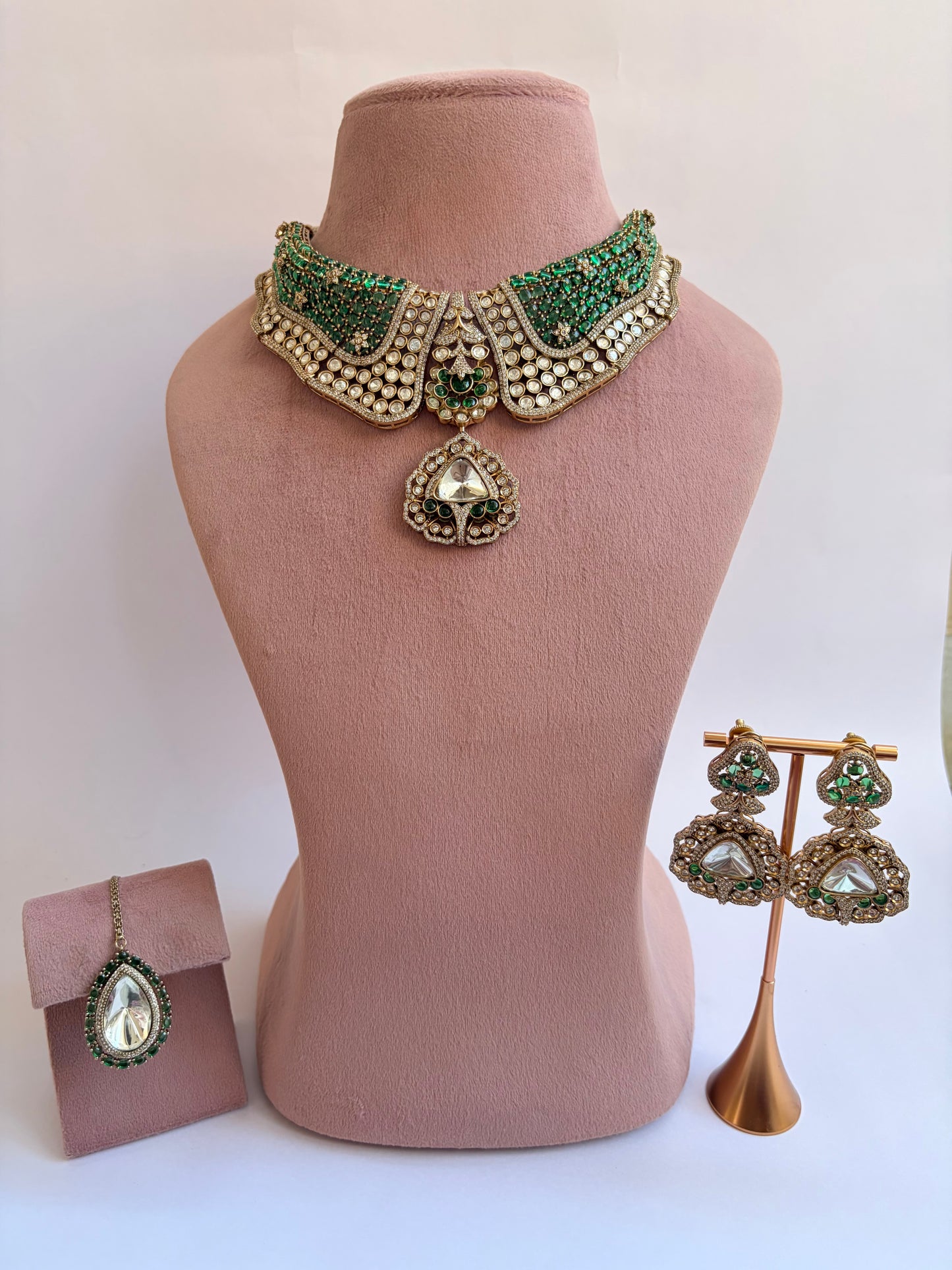 Green Moissanite Choker Pearl Drop Necklace