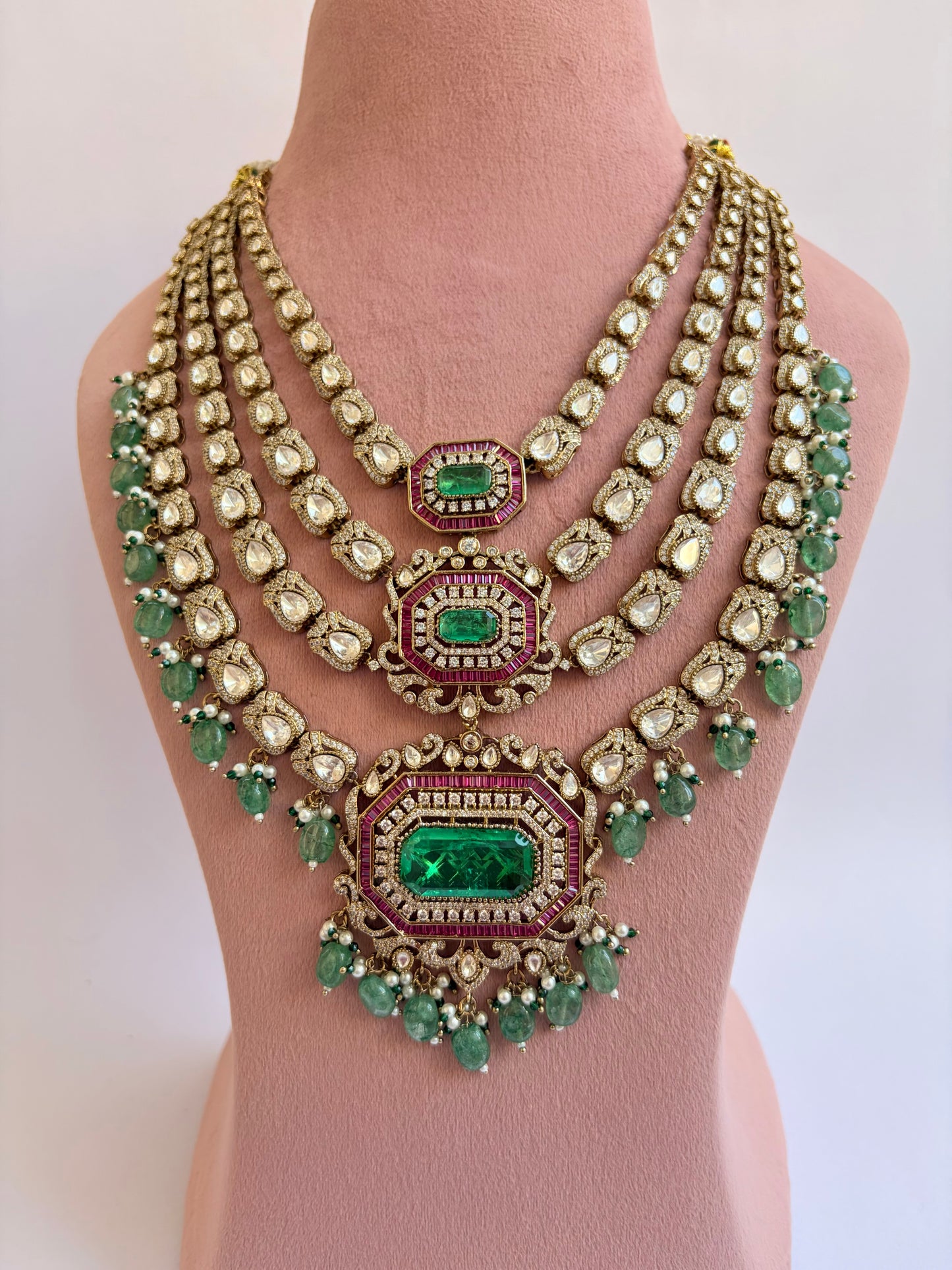Multi Layer Pearl Moissanite Bridal Necklace