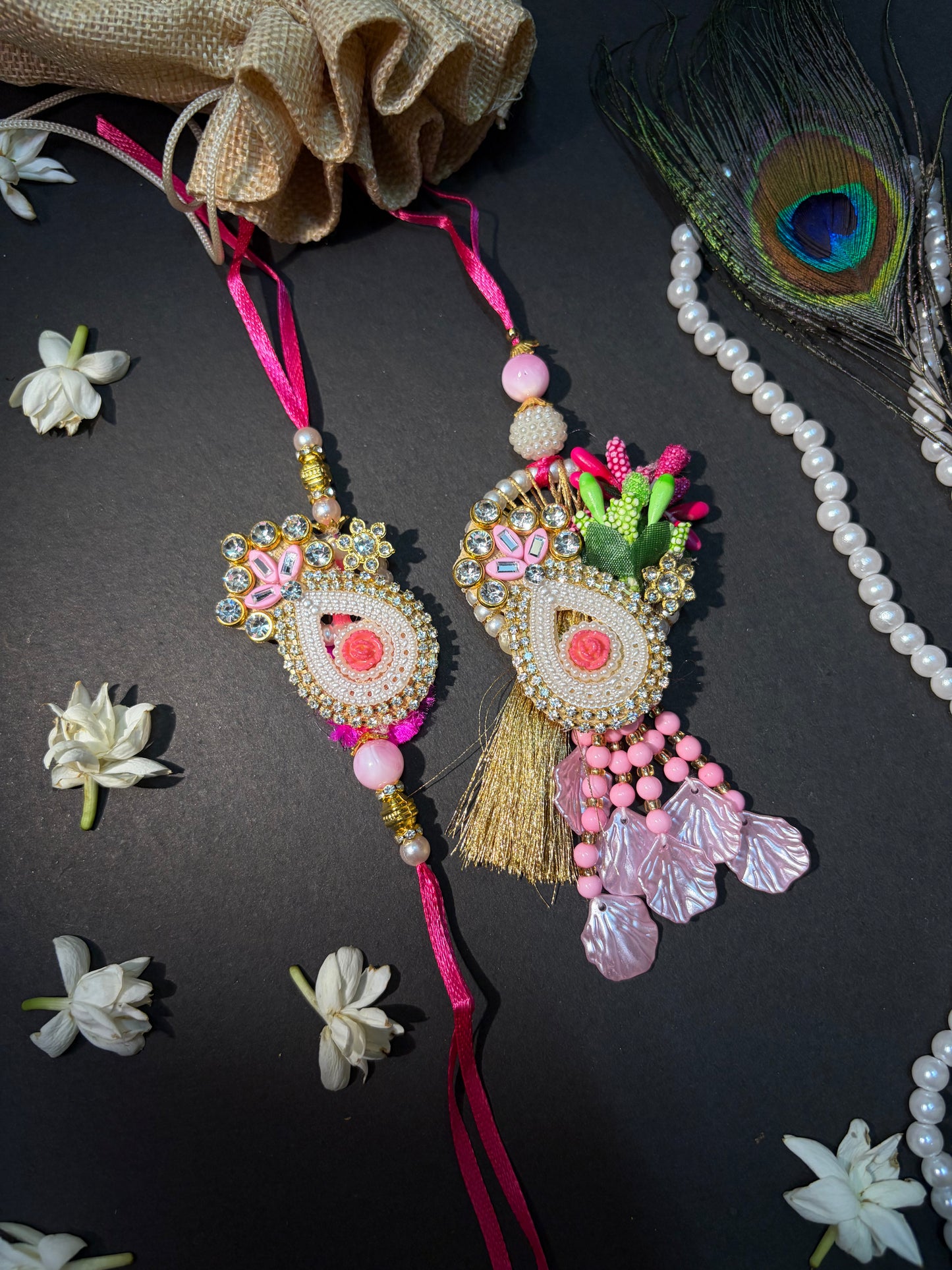 Blush Bloom Designer Bhaiya Bhabhi Rakhi Set