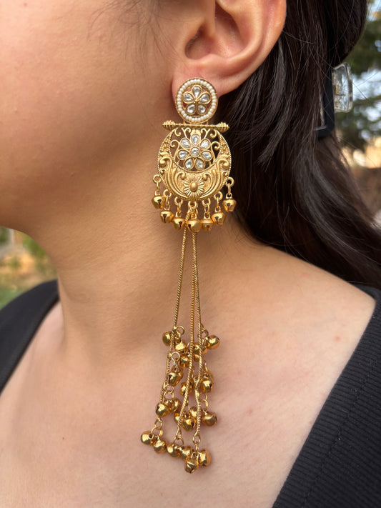 Simple Kashmiri Long Kundan Earrings