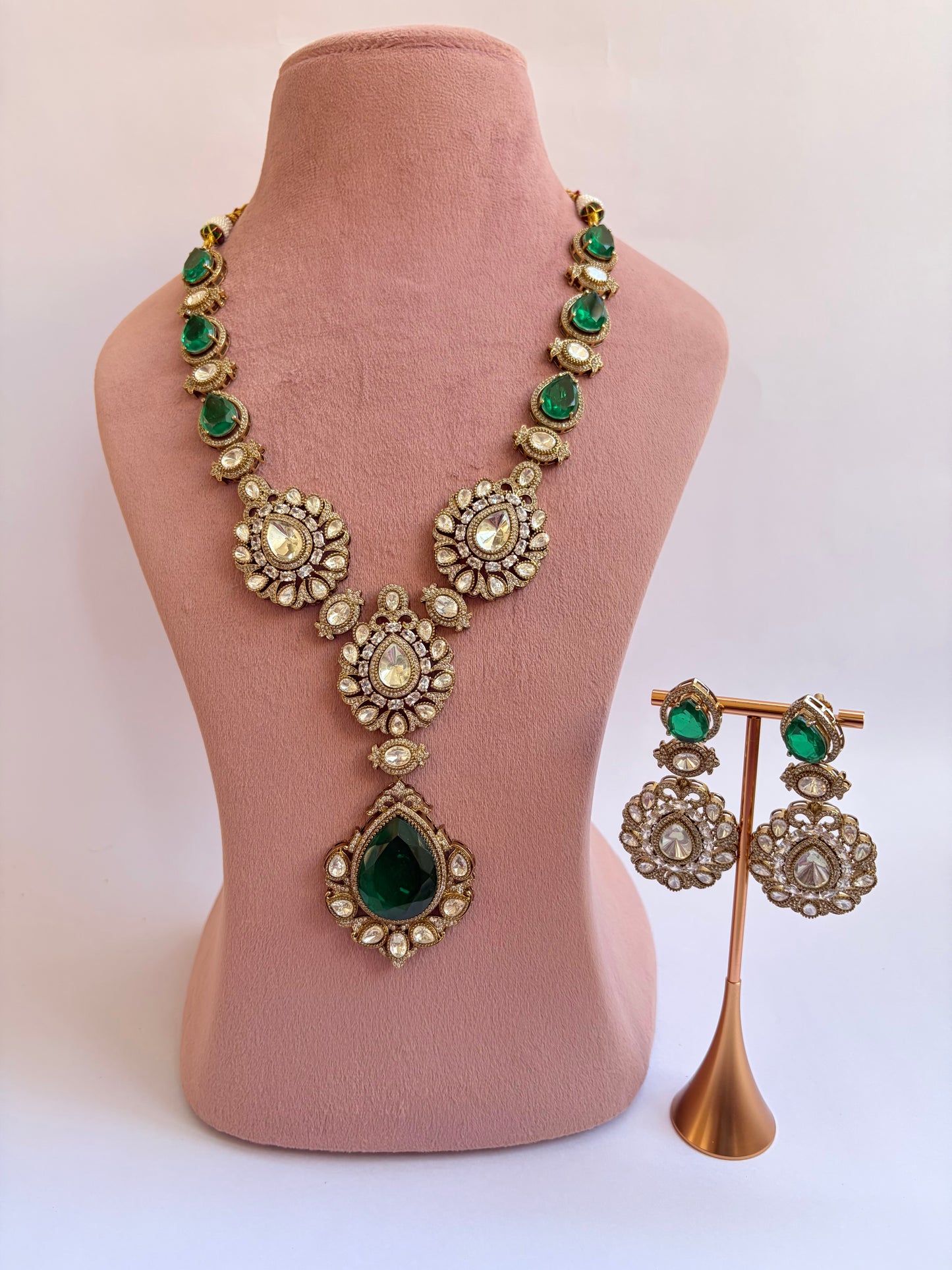 Emerald Drop Moissanite Pendant Necklace Set