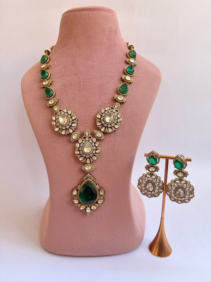 Emerald Drop Moissanite Pendant Necklace Set