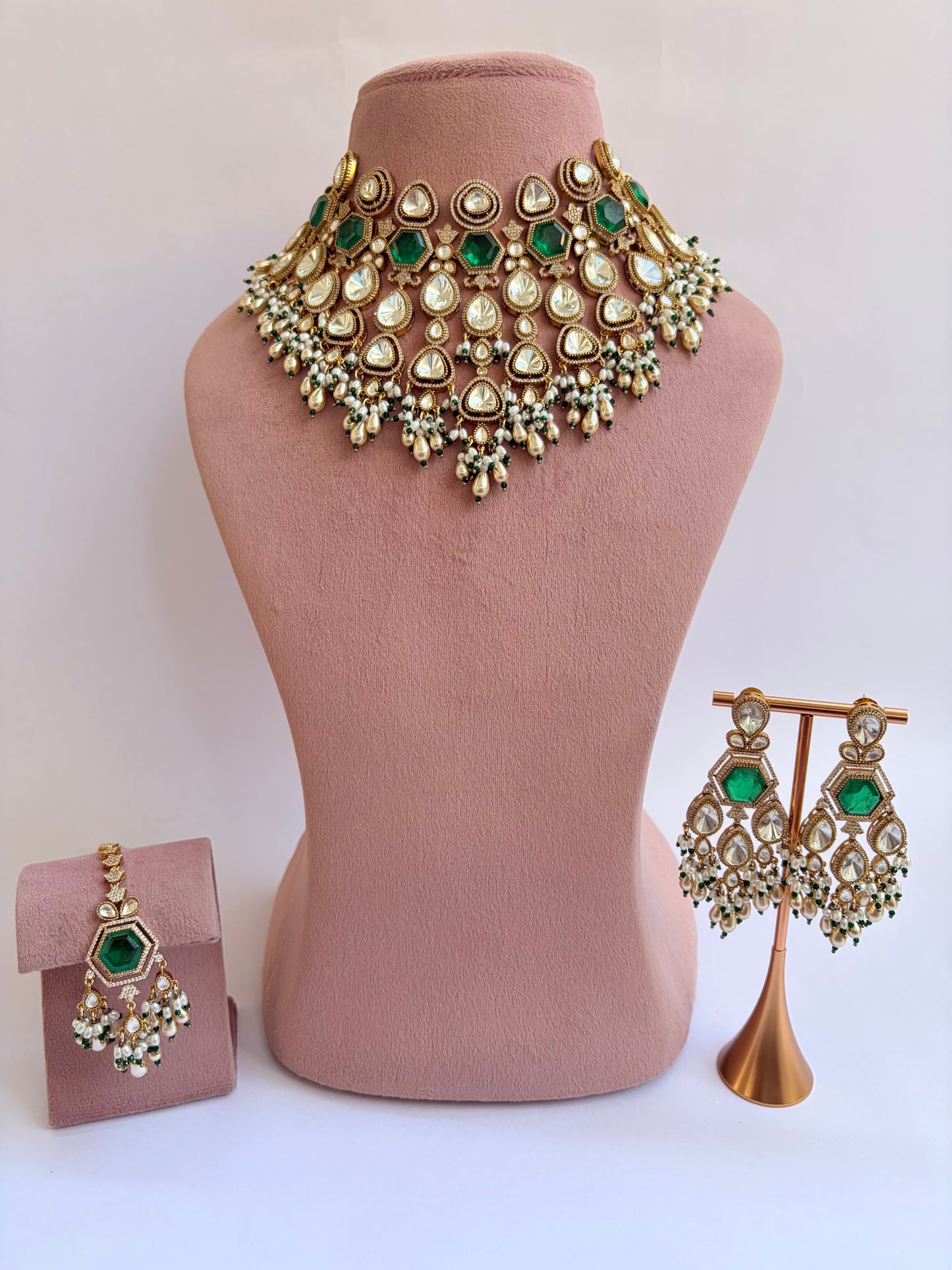 Heavy Moissanite Kundan Bridal Necklace Set