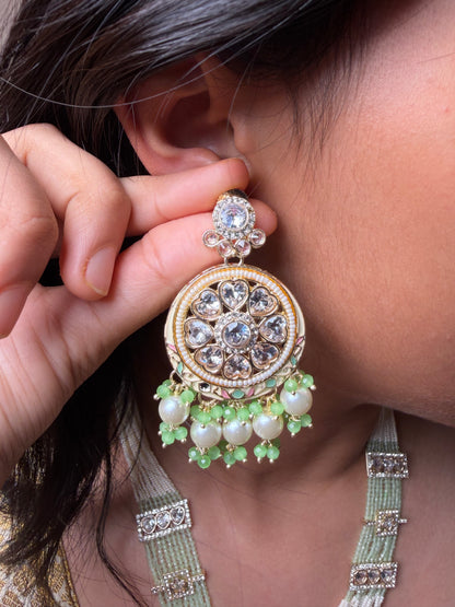 Regal Green Pearl Polki Pendant Set