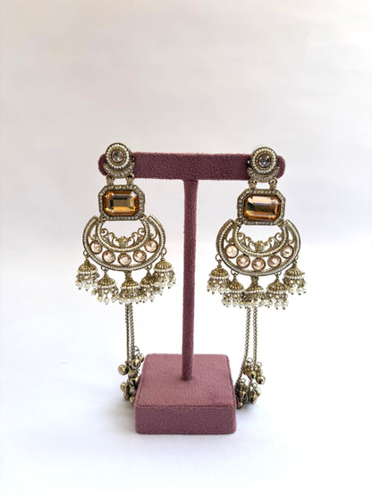 Kashmiri Long Earrings with Mini Jhumkis