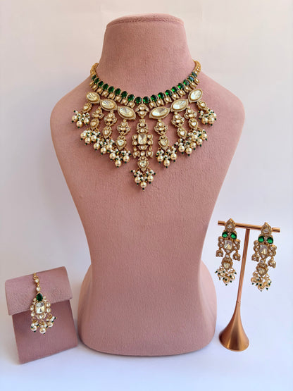 Green Moissanite Kundan Bridal Necklace Set