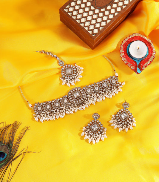 Antique Kundan Pearl Choker Necklace
