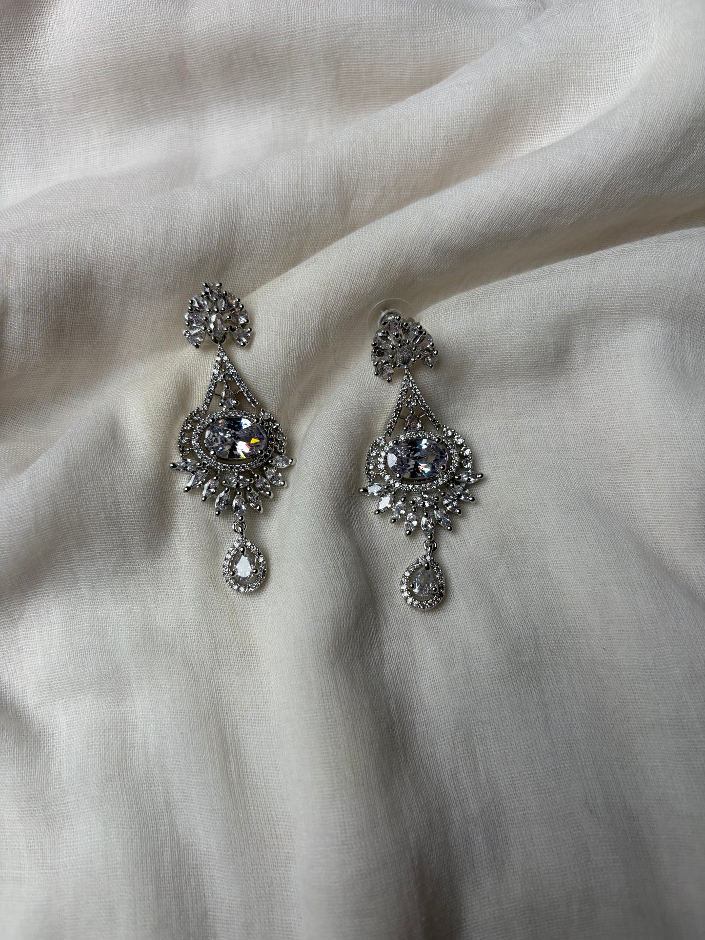Silver Diamond Tone Floral Danglers Earrings