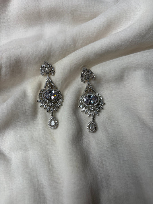 Silver Diamond Tone Floral Danglers Earrings