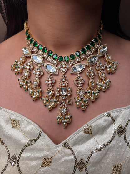 Green Moissanite Kundan Bridal Necklace Set