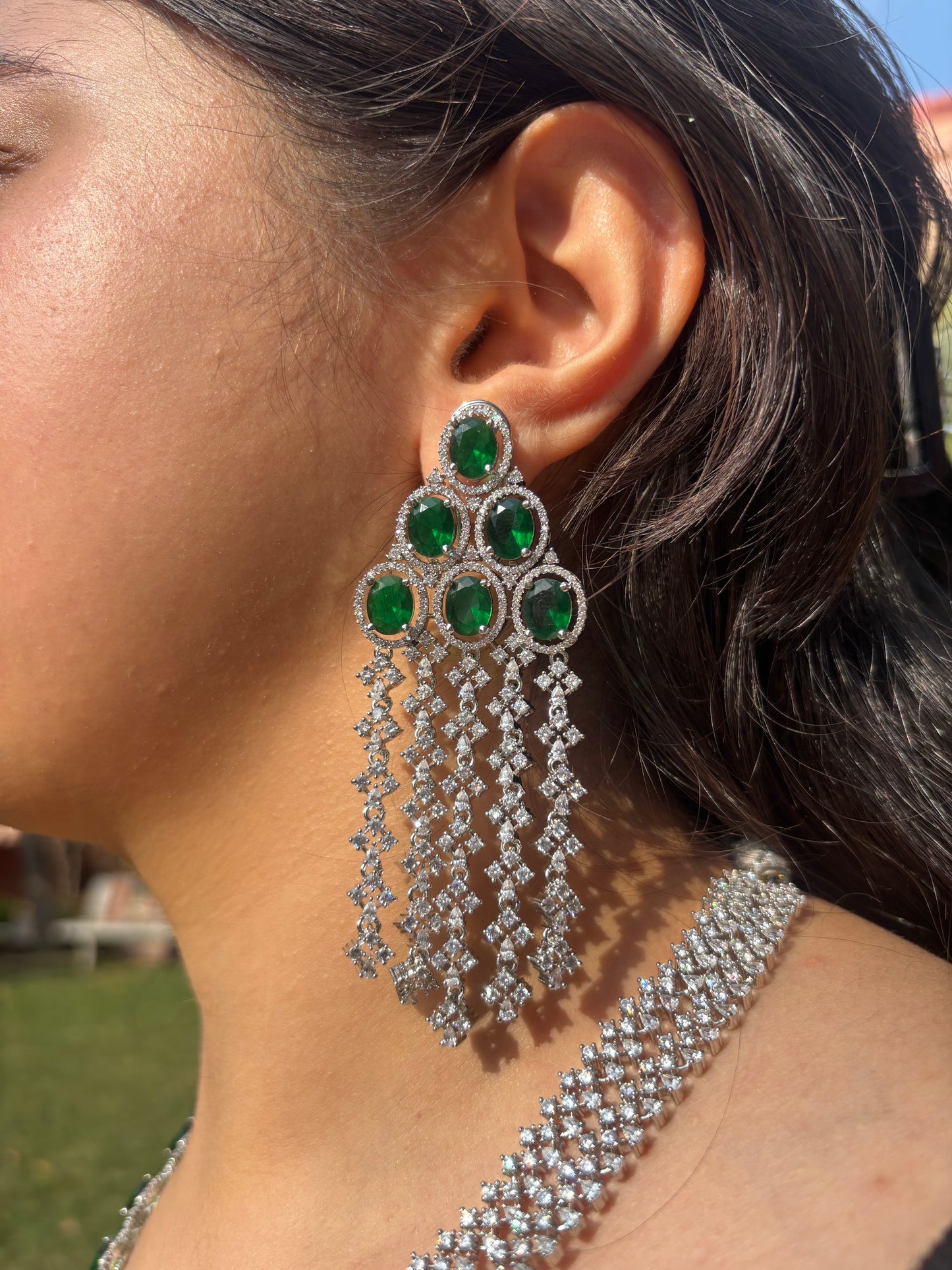 Diamond Style Layered Emerald Necklace