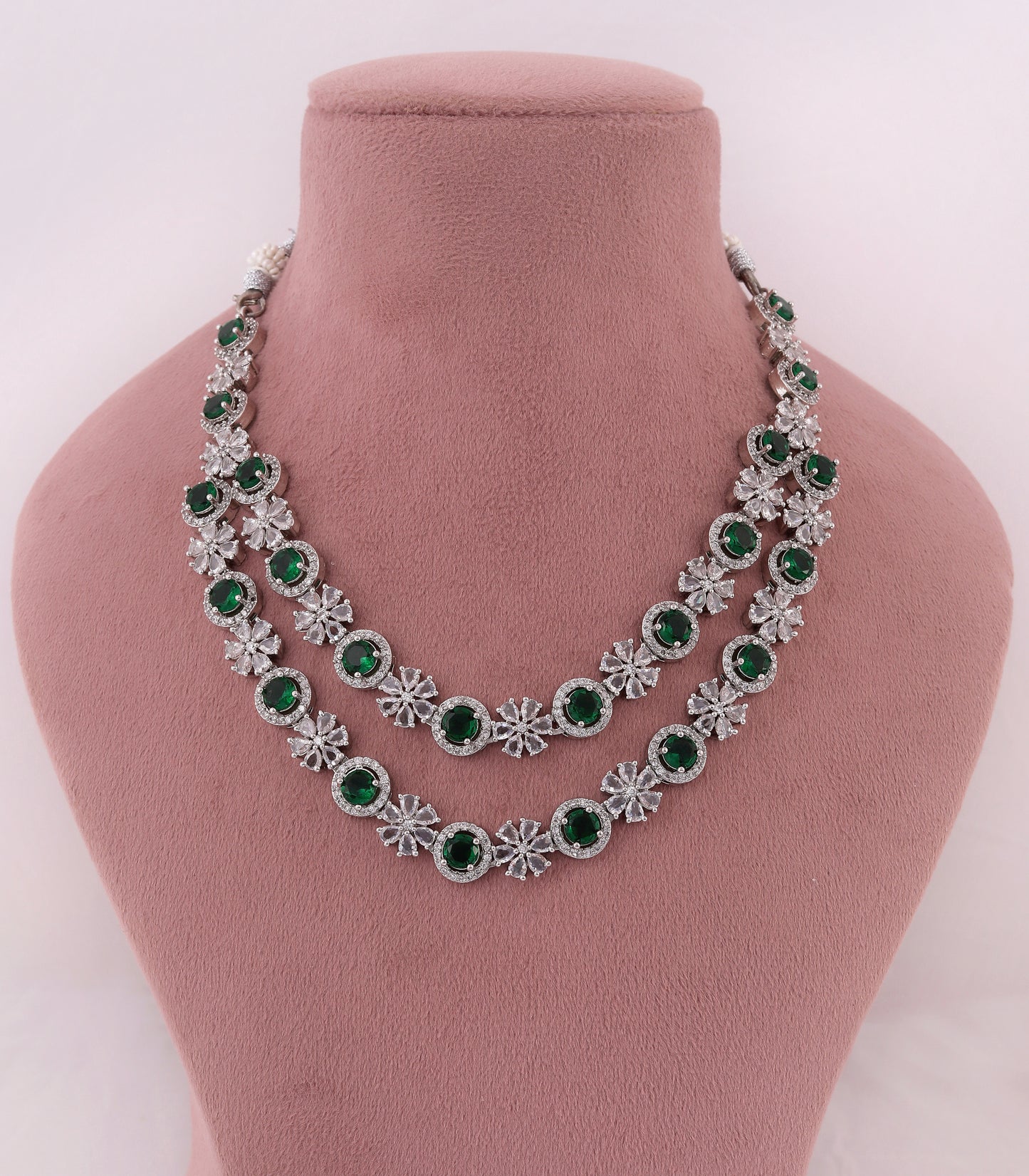 Green Double Layer Diamond Necklace