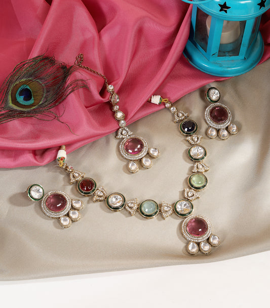 Navratna Pendant Statement Necklace