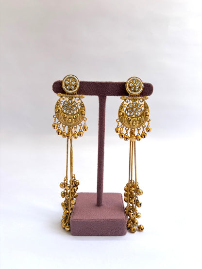 Simple Kashmiri Long Kundan Earrings