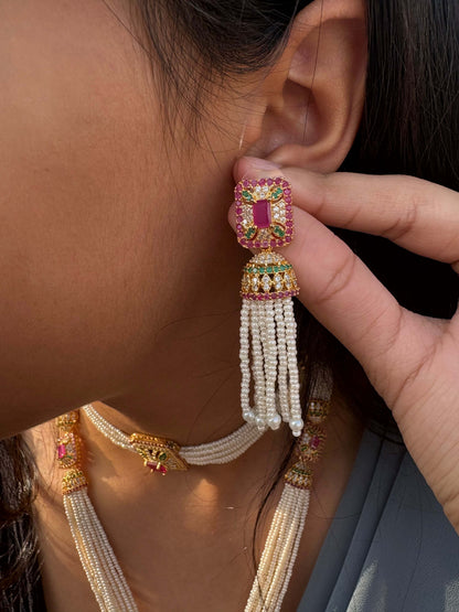 Pearl Thread Choker and Rani Haar