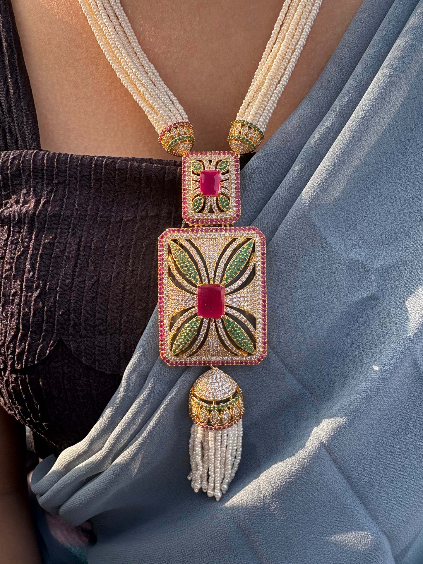 Pearl Thread Choker and Rani Haar