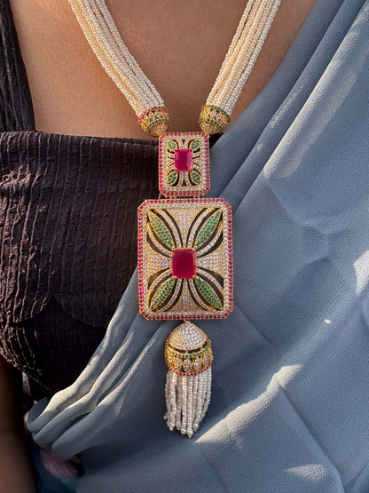 Pearl Thread Choker and Rani Haar